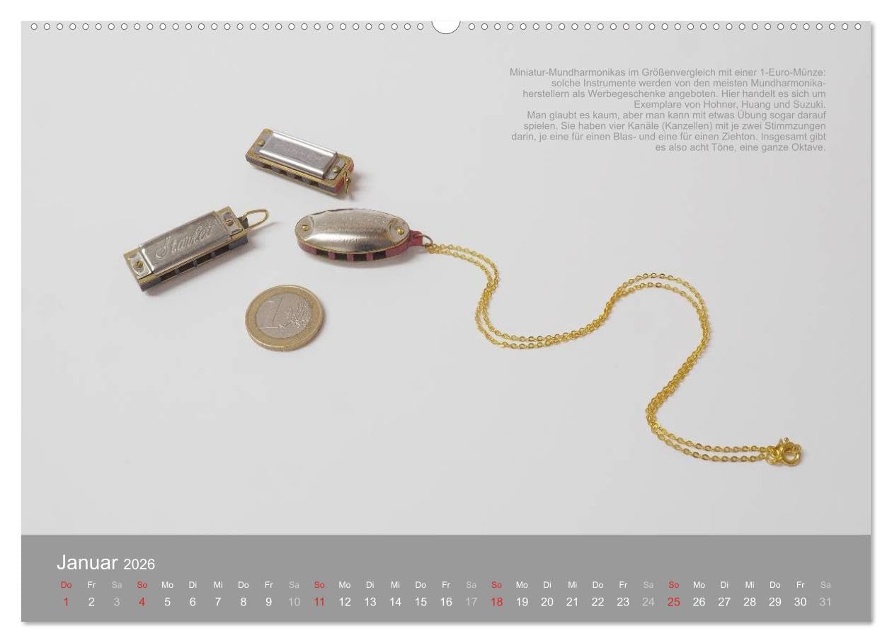 Mundharmonikas im Blickpunkt (Wandkalender 2026 DIN A2 quer), CALVENDO Monatskalender: Verschiedene Mundharmonikaarten in Bild und Text (CALVENDO Hobbys)