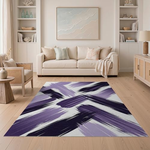 Design&I 5x7 Abstract Machine Washable Area Rug, Non-Slip Purple Durable Carpet, Ideal for for Dining Room, Small Living Room, Bedroom, Low-Pile | Design:[1649902]
