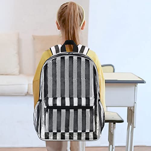 Ledaou Mesh Backpack For Kids Girls Semi-Transparent Mesh School Backpack Bookbag Lightweight Casual Daypacks For Beach Gym Travel (Black White Stripes) #TOP1