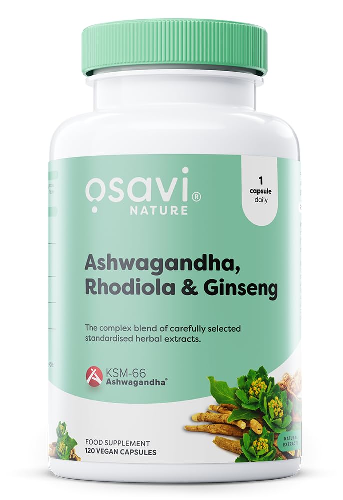 Osavi Ashwagandha, Rhodiola & Ginseng – 120 Vegan Capsules | Stress & Energy Support | Powerful Blend with KSM–66® Ashwagandha | Rhodiola & Ginseng Root Extracts for Resilience | Focus & Vitality