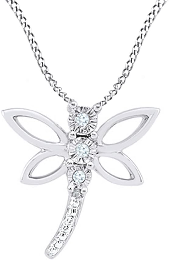 AFFY White Natural Diamond Dragonfly Pendant Necklace in 14k Gold Over Sterling Silver