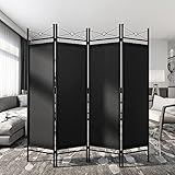 Sandinrayli 4-Panel Steel Room Divider Screen Fabric Folding Partition Home Office Privacy Screen, Escpresso (Black)