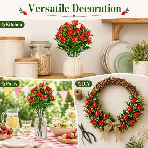 MAGICLULU 5pcs Artificial Strawberry Branch, Simulated Strawberry Bouquet, Realistic Fruit Flower Stem, Fake Fruit Flowers for Home Wedding, Table Decor, Red Berries Spray by MAGICLULU - Image 6