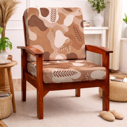 Image of STITCHNEST 'Contour Fit Series' Stretchable Printed Wooden Sofa Cover (Pack of 2) - Elastic Wooden Chair Cover | Wooden Sofa Seat Cover | Size - 20-21 x 20-21 x 3-5 in