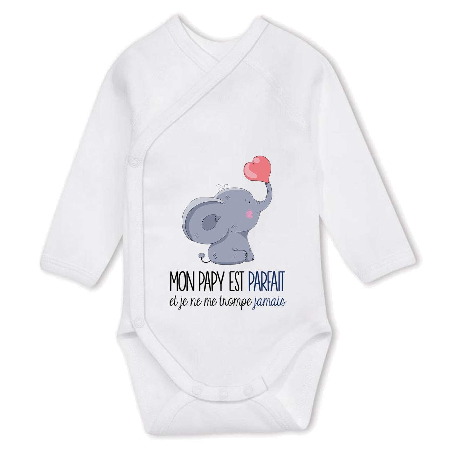 Planetee Body manches longues Papy Parfait éléphant | Cadeau Bébé Naissance Nourrisson Baby Shower