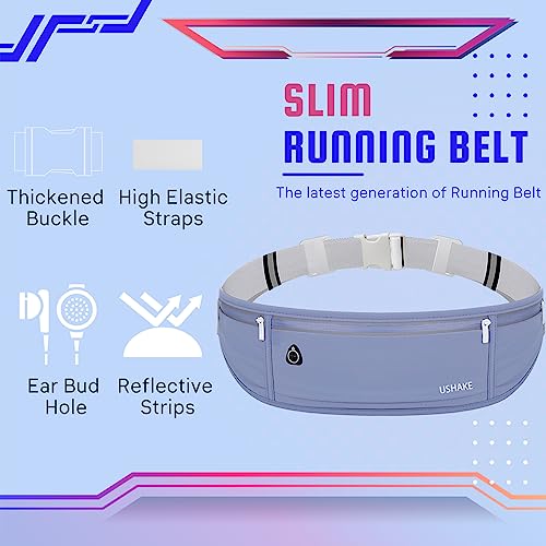 Image of USHAKE Slim Running Belt, Workout Fanny Pack for Men Women,Exercise Waist Pack for Apple iPhone Holder, Runner Belt for Running Walking Cycling Camping Gym, Dark Blue, One Size, Slim Running Belt