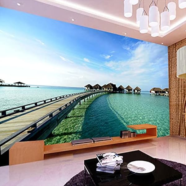 SABORR Zelfklevende pvc behang 3d achtergrond muur schilderen Malediven landschap aan zee woonkamer slaapkamer wanddecoratie sticker kunst