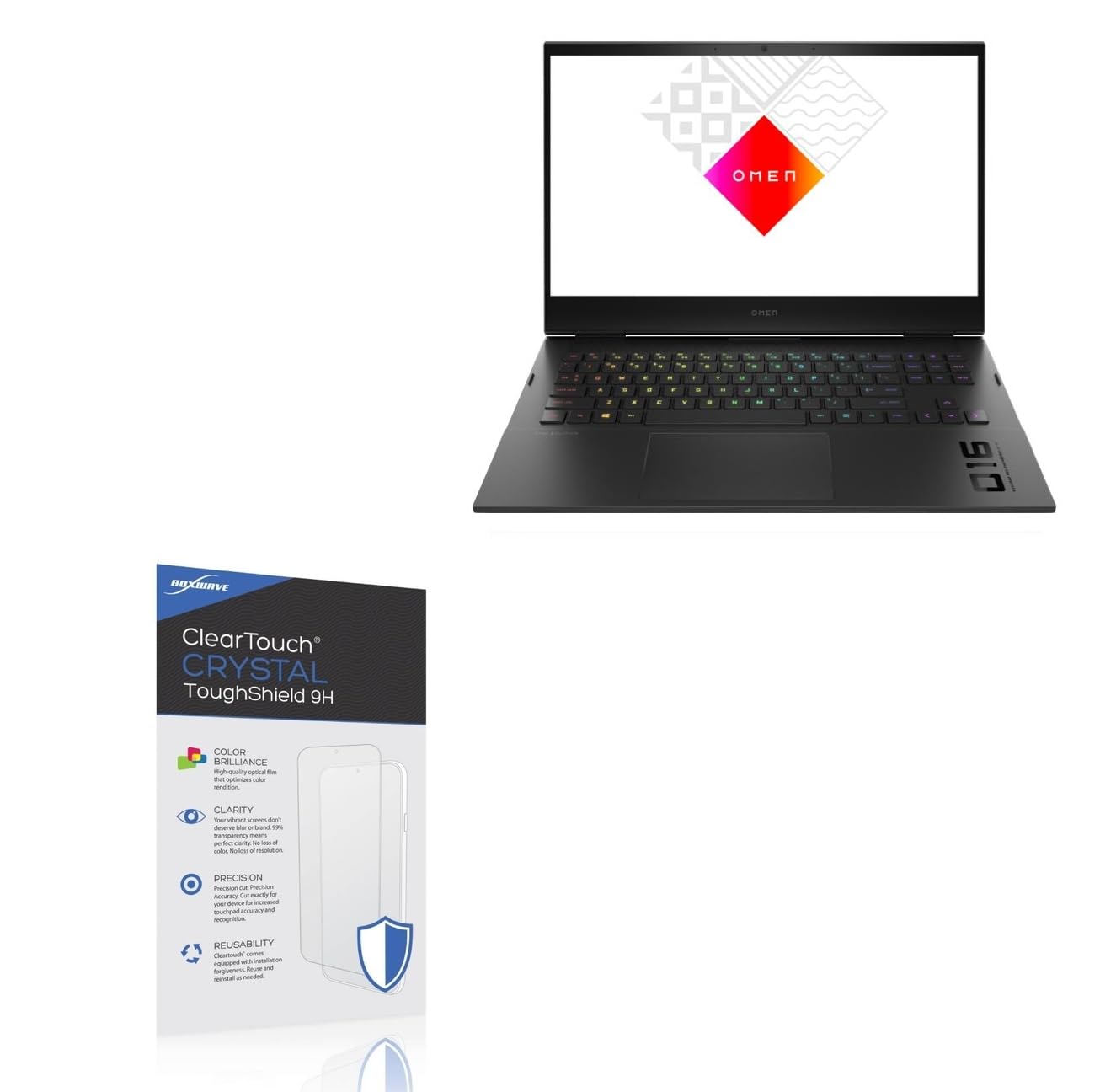 BoxWave Screen Protector Compatible With HP Omen 16 (16-n0747) - ClearTouch Crystal ToughShield 9H (2-Pack), Clear 9H Tough Flexible Film Screen Protector