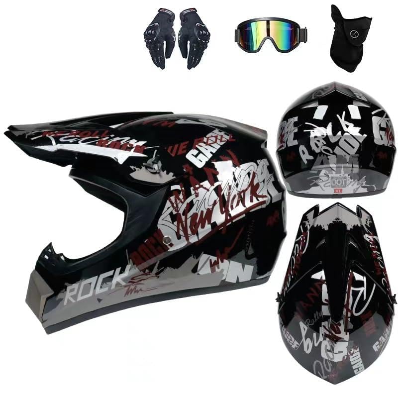Casco de Motocross Mujer, Negro y Morado, Casco Moto Cross Infantil con Gafas/Mascarilla/Guantes, Cascos Enduro MTB Integral Adulto para Descenso Enduro Quad Motocicleta (S,J)