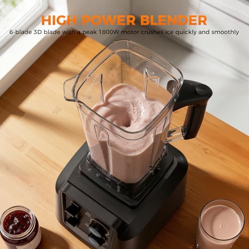 Blender for Smoothies, 68oz Countertop Blenders for Kitchen with 20oz Grinder Cup, 1800W Smoothie Blender, Ice Crushing, Frozen Fruit, Protein Shake Maker with Timer, Self Cleaning, Black - Image 4