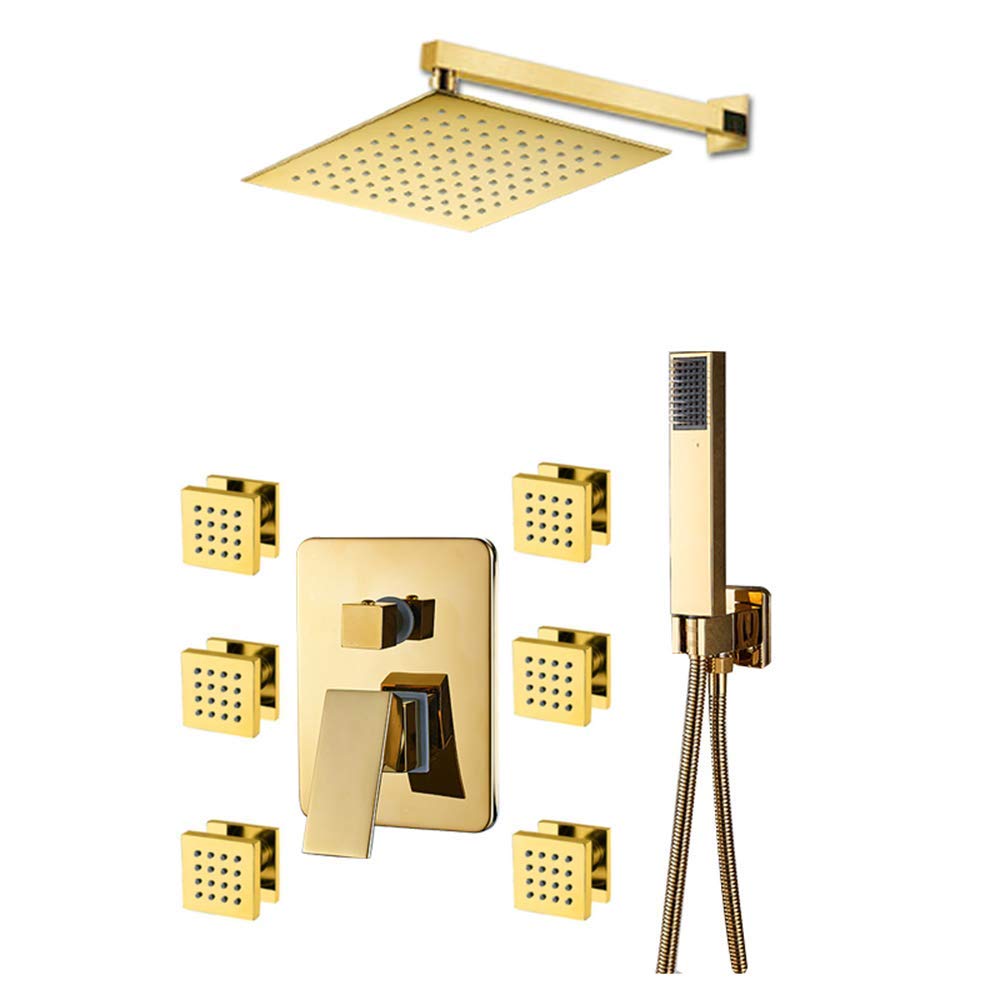 Ensemble de douche or avec jets massants et ciel de pluie lumineux LED pour salle de bain design