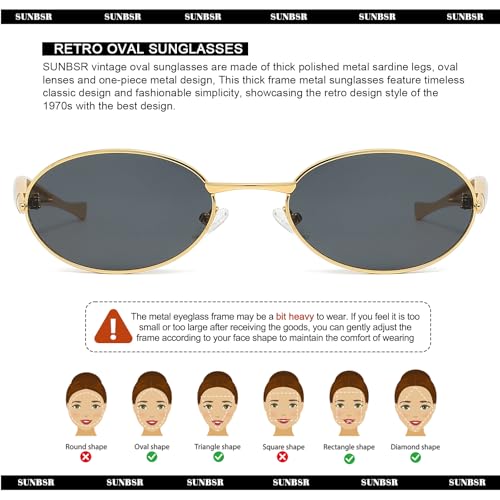 Retro Oval Sunglasses for Women Men 70s Trendy Sardine Sun Glasses Gold Metal Frame Shades UV400 Protection4