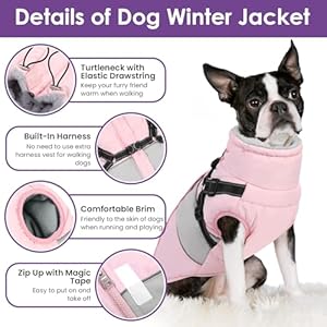 SUNFURA Dog Winter Coat, Waterproof Dog Jacket Dog Coat with Harness for Medium Dogs Boys Girls, Reflective Fleece Lined Dog Snow Jacket Pet Sweaters for Pug, Jack Russel, Boston Terrier, Pink M SUNFURA Dog Winter Coat Waterproof Dog Jacket Dog Coat with Harness for Medium Dogs Boys Girls Reflective Fleece Lined Dog Snow Jacket Pet Sweaters for Pug Jack Russel Boston Terrier Pink M