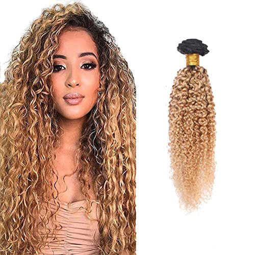 Cabello humano de 32 pulgadas virgen en mechones rizados con rubio degradado 1B/27