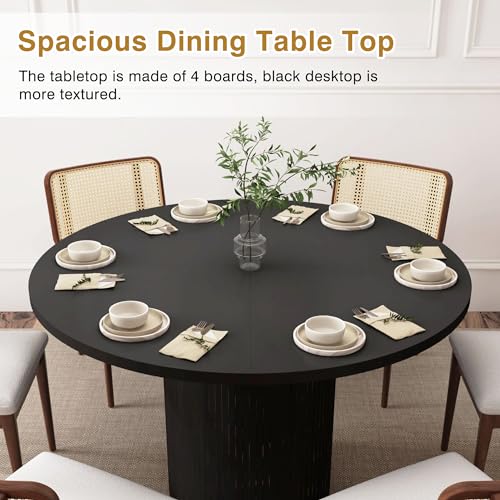 Image of weselon Round Dining Table for 4, Modern Farmhouse Kitchen Table, 47 Inch Small Circle Dining Tables with Wood Strip Base for Kitchen Living Room (Black)