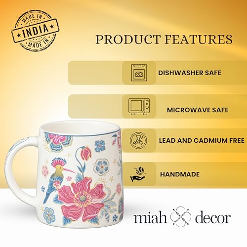 Image of miah decor Ceramic Tea Coffee Cups Set Matte Printed Small Chai Mug Drinkware Microwave Safe for Home & Restaurant-300 ml (MD-746)