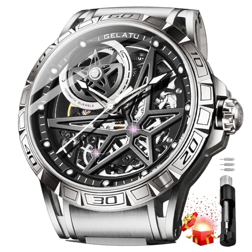 Montre automatique homme noire squelette binaire et galaxie étoilée
