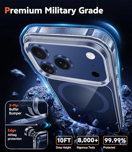 Image of FNTCASE for iPhone 17 Pro-Max Case: Clear Magnetic Phone Cases with Screen Protector Compatible with Magsafe Slim Anti Yellowing Rugged Shockproof Protective Transparent Cell Cover (B-A Blue)