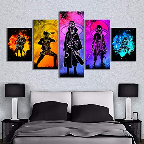 5 Piece Canvas Wall Art paintings No Frame HD Prints Picture Wall Art 5 Panel Naruto Sasuke Anime Paintings Canvas Poster Living Room Home Decoration FUTYE