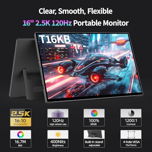 Image of Intehill 16 inch 2.5K Touchscreen Portable Monitor, 120Hz Portable Gaming Monitor w /HDR & Freesync, 16:10 Display with Full Laminated Tempered Glass, Touch Screen Travel Monitor for Laptop, T16KB (Black)
