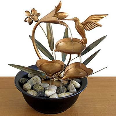 Bits and Pieces - Indoor Hummingbird Lily Fountain - Zen Tabletop Water Fountain