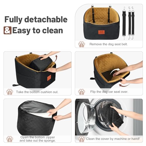 HEGGOOE Hunde Autositz für Kleine/Mittlere Hunde, Memory-Schaum Erhöhter Hundesitz Auto, Abnehmbar & Waschbarer Hundebett Auto mit Aufbewahrungstaschen und Sicherheitsleinen