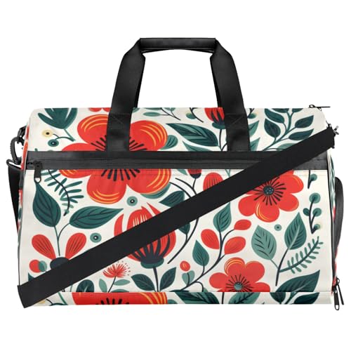 Plants Gym Bag for Womens Mens with Shoes Compartment, Flowers Duffle Bag for Airplane Sport Gym Tote Bags Yoga Waterproof Weekender Travel Bag2