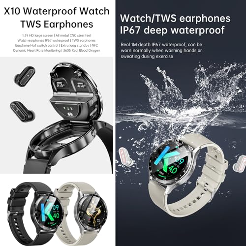 iPhanmis X10 Smartwatch with Bluetooth Earbuds 1.39in HD