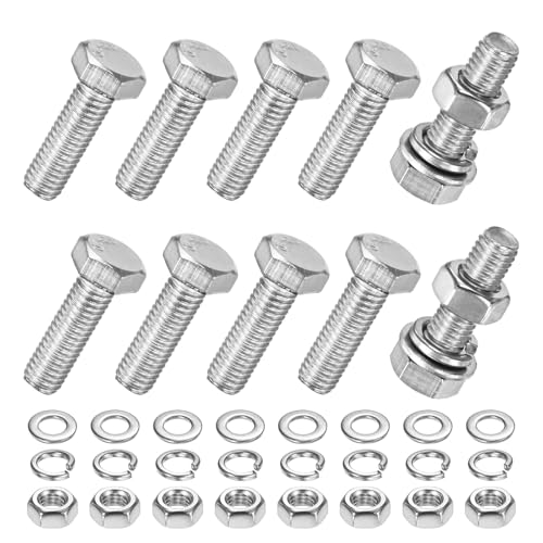 M METERXITY 10-Pack Hex Head Screw Bolt with Nuts Flat &amp; Lock Washers M5x16mm Stainless Steel Bolts and Nuts Kit Fully Threaded Metric Bolt Assortment for Equipment/Machinery