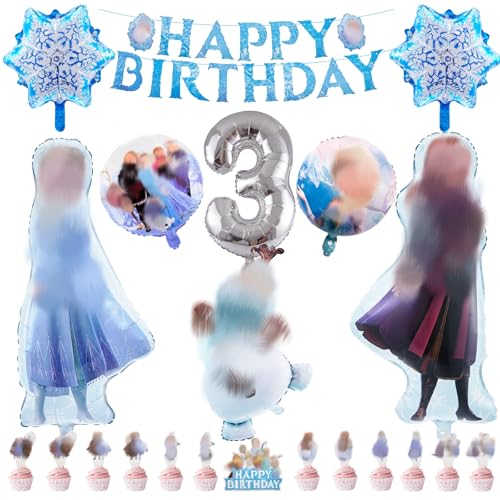 BalloonA 3th Frozen Party Balloons Decorations Frozen Birthday Decorations Happy Birthday Balloons Frozen Birthday Banner Frozen Cake Decoration 3th Elsa Birthday Decoration for Girls