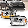 AmeriLite Projector Headlights for 2009-2018 Dodge Ram 1500 2500 3500 w/LED Tube Switchback White & Amber Parking Turn Signal - Passenger and Driver Side