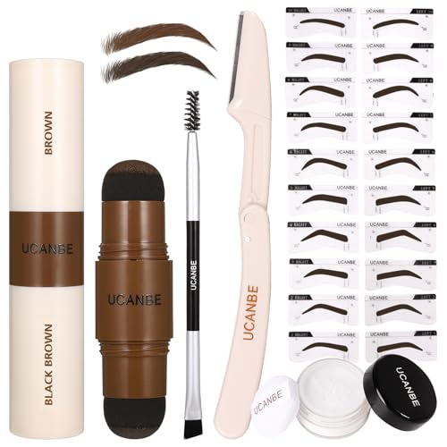 UCANBE 25PCS Eyebrow Stamp Stencil Kit With Dual-Color Eyebrow Stamp Pomade,20 Reusable Eyebrow