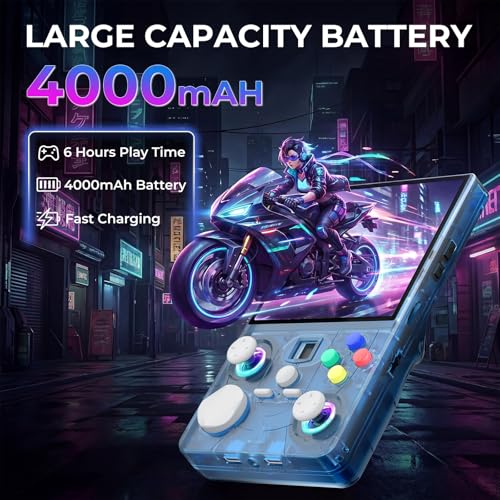 Image of DC40V Upgraded Handheld Game Console, 4.0 Inch Large Screen Retro Gaming Console, 64GB Preloaded 18000+ Games, Open Source Linux Handheld Emulator Supporting 30+ Emulators, 4000mah Battery (64G Blue)
