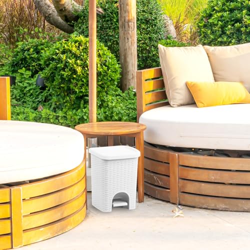 Image of Superio 2-Pack Mini 6L Step Pedal Trash Can - Wicker Design, Hidden Mechanism, Durable Plastic, Ideal for Desktop, Countertop, Pet Waste /Dog Poop- White
