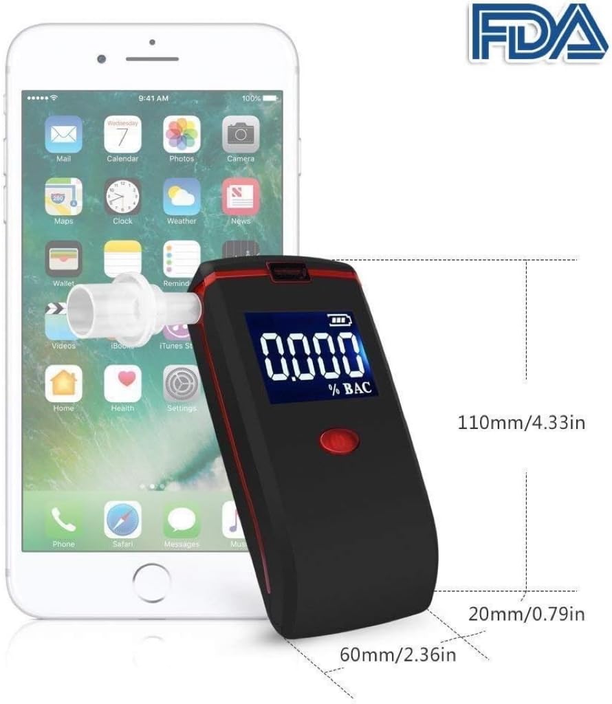 Ethylotest Electronique, Alcootest Ethylotest Homologué Certifié, Ethylotest Portable avec 4 Embouts, Capteur Semi-conducteur E1