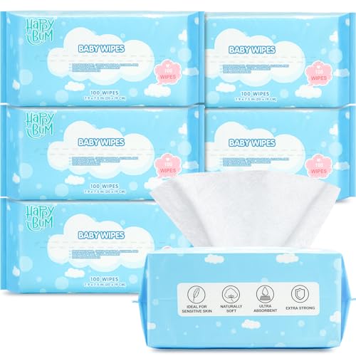 Image of Dry Baby Wipes Sensitive Skin Unscented Soft Travel Wipes for Newborn Face Hands 6 Packs (600 Count)