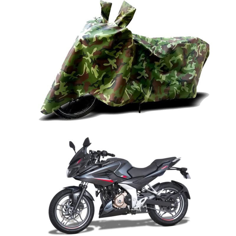 Image of 100% Water Resistant Bike Scooty Two Wheeler Body Cover Compatible for Bajaj Pulsar F250 STD /UV-Rays /Heat Protection /Birds Dropping /Scratchproof /Dust Proof /Waterproof /All Varient[Green MJ]
