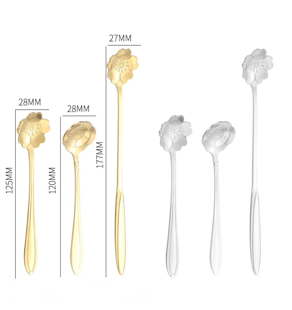 6-teiliges Edelstahl-Löffelset 'Blume' – Kaffeelöffel & Gabeln In Gold, Silber, Roségold, 13,5 Cm