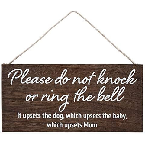 Baby sleeping sign for front door - Please do not knock or ring the bell, it upsets the dog, which upsets the baby, which upsets mom - No soliciting sign for house - Do not ring doorbell sign Cover