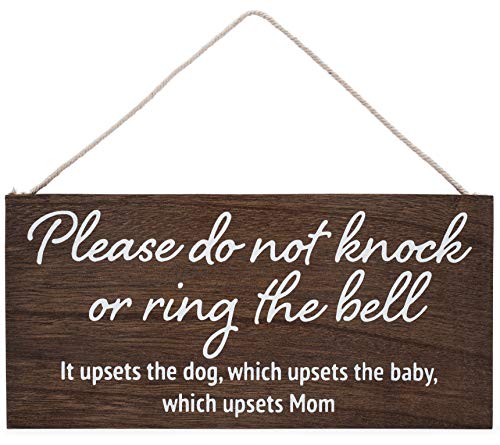 Image of Baby sleeping sign for front door - Please do not knock or ring the bell, it upsets the dog, which upsets the baby, which upsets mom - No soliciting sign for house - Do not ring doorbell sign