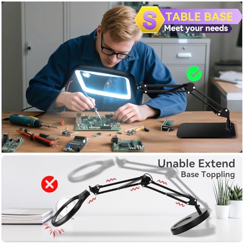 7" HQGZQL 10X/30X LED Magnifying Glass Lamp w/ Flexible Swing Arm & Dimmable Light (Black) - image 3