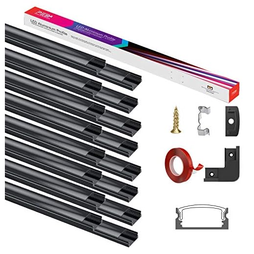 Perfil Aluminio LED,LED Canal Aluminio U-forma 16x1m Negro para tiras de LED (1-12mm),Canales LED,Barras de Aluminio LED con conectores de esquina,Cubierta Negro mate con alta textura,Adhesiva 3M PEBA