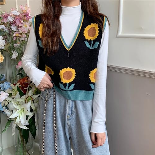 Image of jinghuiyue Women's Sleeveless Sweater Vest Halloween Skull Printed Knit Vest V Neck Crop Pullover Knitwear Tank Tops