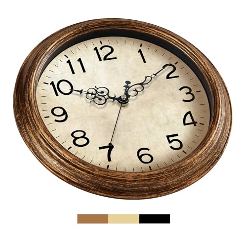 Image of KECYET 12 Inch Silent Wall Clocks Battery Operated Retro Wall Clock Antique Clock Vintage Decorative for Kitchen Living Room School Bedroom(Gold)
