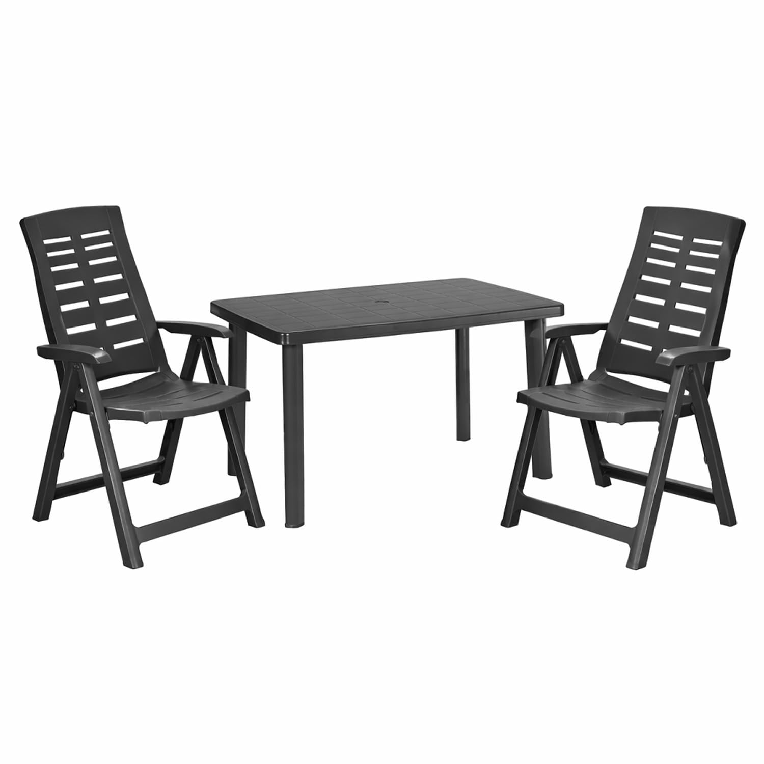 Mojawo 3-teilig Outdoormöbel Gartengarnitur Campingmöbel Gartentisch Kunststoff 100x70cm H72cm + 2 Klappstühle 5 Positionen Anthrazit