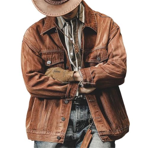 American Vintage Denim Jacket for Men, Loose Workwear Jacket for Autumn