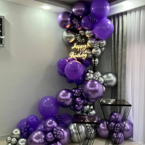 Image of Purple Balloon Garland Arch Kit, 134PCS Purple and Silver Balloons with Different Size for Birthday, Wedding, Baby Shower Decorations