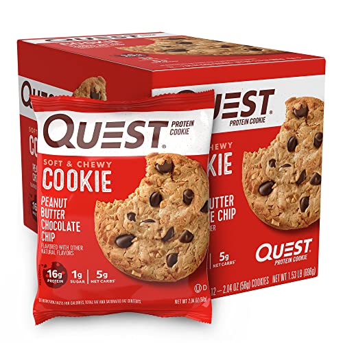 Image of Quest Nutrition Peanut Butter Chocolate Chip High Protein Cookie, Keto Friendly, Low Carb, 24.5 Oz, 12 count (Pack of 1)