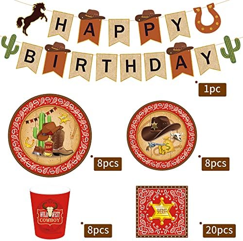 JeVenis Cowboy Birthday Party Supplies Cowboy Birthday Banner Cowboy Party Plates My First Rodeo Birthday Party Supplies My First Rodeo Decorations Little Cowboy Party Supplies
