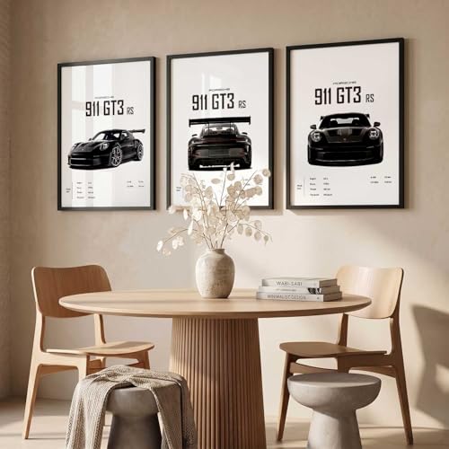 Image of kotart Big Porsche 911 GT3RS Cars Framed Posters Gift Items for Boys Room Wall Decoration Bedroom Living Room Office Studio Decor | Car Poster Frame for Wall Decor Set Of 3 Size (10 X 13 inch)